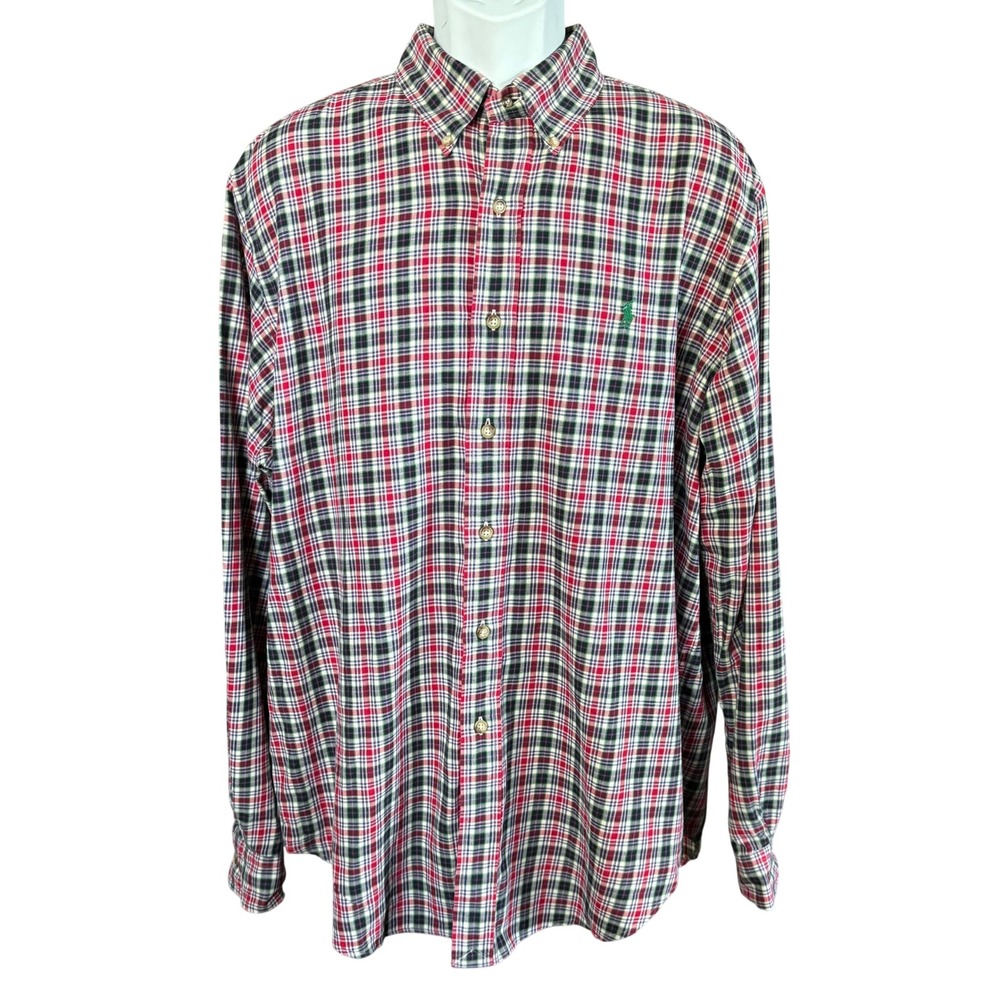 Ralph Lauren Classic Fit Button Down Sz XL Red Blue Plaid Classic Casual Office